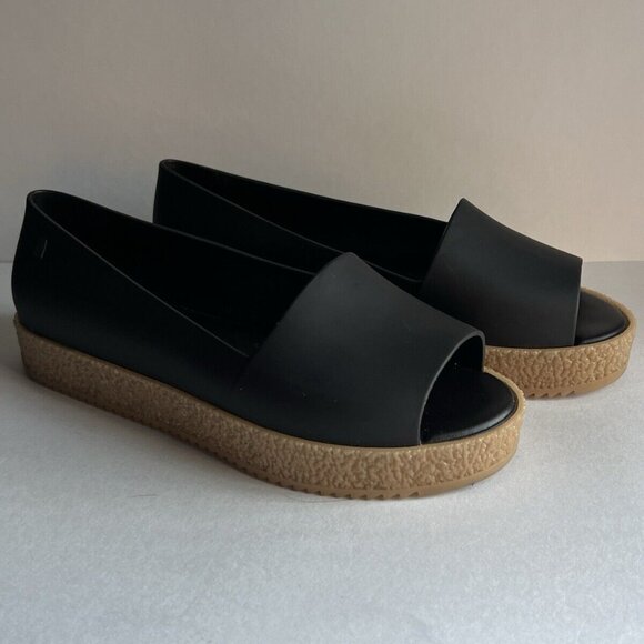 Melissa Womens Puzzle Flats 8 Platform Slip On Open Toe Black Rubber Scent - Picture 4 of 15